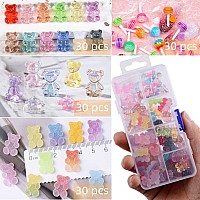 Edittime 120Pcs Kawaii Colorful Resin Acrylic 3D Candy Bear Nail Art Charms For Nail Diy Crafting Scrapbook Accessories Multico