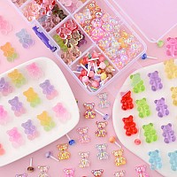 Edittime 120Pcs Kawaii Colorful Resin Acrylic 3D Candy Bear Nail Art Charms For Nail Diy Crafting Scrapbook Accessories Multico