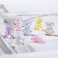 Edittime 120Pcs Kawaii Colorful Resin Acrylic 3D Candy Bear Nail Art Charms For Nail Diy Crafting Scrapbook Accessories Multico