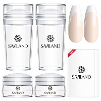 Saviland French Tip Nail Stamp 8Pcs Clear Silicone Nail Stamping Nail Art Stamper Kit 22Pcs Long Short Jelly Stamper With S