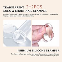 Saviland French Tip Nail Stamp 8Pcs Clear Silicone Nail Stamping Nail Art Stamper Kit 22Pcs Long Short Jelly Stamper With S