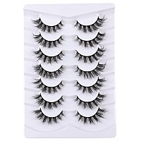 Mebver False Eyelashes cat Eye Lashes Faux Mink Lashes Natural Look Fluffy Wispy Lashes That Look Like Extensions PestaAas Postizas D curl Lash Strips Short Fox Eye Lashes 7 Pairs Pack