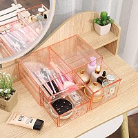 Cq Acrylic Pink Desk Storage Drawer For Girls Stackable Acrylic Hair Organizer Storage With 3 Drawerslarge Desk Supply Organize