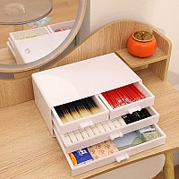 Cq Acrylic White Office Supply Organizer For Girlsacrylic White Stackable Storage Drawers With 4 Drawerslarge Plastic Organize