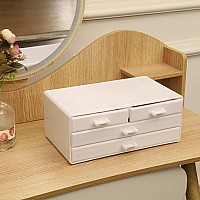 Cq Acrylic White Office Supply Organizer For Girlsacrylic White Stackable Storage Drawers With 4 Drawerslarge Plastic Organize