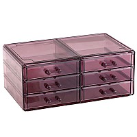 Cq Acrylic Purple Stackable Boxes For Storage Plastic Office Supplies Organizer And Small Organizing Drawers With 6 Drawers For