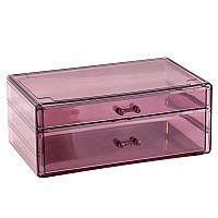 Cq Acrylic Office Supply Organizers And Storage Bins With 2 Drawers Stackable Plastic Purple Storage With Drawers For Desk Vanit