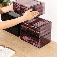 Cq Acrylic Office Supply Organizers And Storage Bins With 2 Drawers Stackable Plastic Purple Storage With Drawers For Desk Vanit