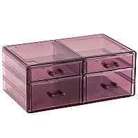 Cq Acrylic Accessories Organizer With 4 Drawersstacking Drawers And Desk Stackable Storage Bins With Drawers And Purple Storage