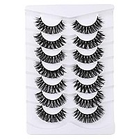 Mebver Russian Strip Lashes False Eyelashes cat Eye Lashes Faux Mink Lashes Natural Look Fake Eyelashes Fluffy Wispy Lashes That Look Like Extensions PestaAas Postizas D curl Lash Strips 7 Pairs Pack