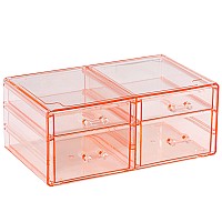 Acrylic Pink Jewelry Box Organizer With 4 Drawers Rectangular Brightroom Storage Bins Plastic Desk Organizers Stackable Makeup D