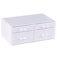 Cq Acrylic Drawer Organizer With 4 Drawersstacking White Storage Bins And Desk Cosmetic Display Cases And Hair Accessory Organi