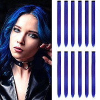 12PCS Colored Blue Hair Extensions Clip in Colorful Hair Extensions 22 Inch Rainbow Hair Extensions for Kids Women's Gifts Blue Hair Extensions (12pcs Blue)