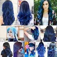 12PCS Colored Blue Hair Extensions Clip in Colorful Hair Extensions 22 Inch Rainbow Hair Extensions for Kids Women's Gifts Blue Hair Extensions (12pcs Blue)