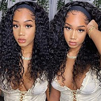 Isee Hair Headband Human Hair Wigs 180 Density Water Wave Curly None Lace Front Wigs For Black Women Glueless Deep Wave Machine