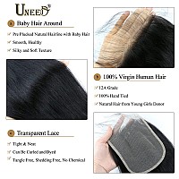 Uneed 5X5 Closure Straight Closure Invisible Ultrathin Hd Lace Closure Free Part 12A Brazilian Virgin Human Hair Frontal Closur