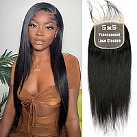 Uneed 5X5 Closure Straight Closure Invisible Ultrathin Hd Lace Closure Free Part 12A Brazilian Virgin Human Hair Frontal Closur