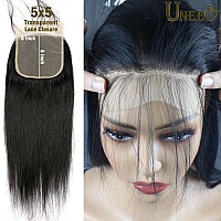 Uneed 5X5 Closure Straight Closure Invisible Ultrathin Hd Lace Closure Free Part 12A Brazilian Virgin Human Hair Frontal Closur