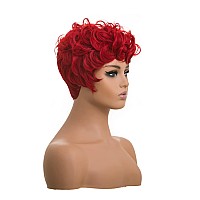 Docute Red Pixie Cut Wigs For Black Women Short Hair Red Short Fluffy Pixie Cut Wigs Natural Red Wavy Synthetic Wigs For Black