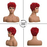 Docute Red Pixie Cut Wigs For Black Women Short Hair Red Short Fluffy Pixie Cut Wigs Natural Red Wavy Synthetic Wigs For Black