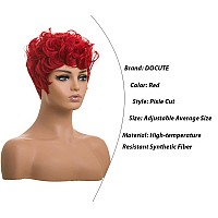 Docute Red Pixie Cut Wigs For Black Women Short Hair Red Short Fluffy Pixie Cut Wigs Natural Red Wavy Synthetic Wigs For Black