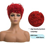 Docute Red Pixie Cut Wigs For Black Women Short Hair Red Short Fluffy Pixie Cut Wigs Natural Red Wavy Synthetic Wigs For Black