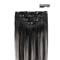 16 Clip In Hair Extensions Remy Human Hair Black Balayage Silver For Women Silky Straight 100 Real Human Hair 55Grams 4Piece