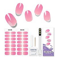 DUKASOU Semi Cured Gel Nail Strips, 28pcs Real Nail Polish Art Stickers/Wraps with UV/LED Light, Includes Prep Pads, Nail File & Wood Stick, Sticker Nails for Women Girls Kids Diy Decorations Birthday Party Favor Gifts(Pink Purple)