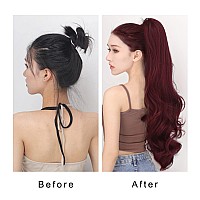 JHZSJF Red ponytail Extension Wavy Drawstring Ponytails,Long Body Clip Hair Extensions Fake Hair Pieces For Women Girls (28 inches, 28