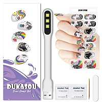 DUKASOU Semi Cured Gel Nail Strips, 28pcs Real Nail Polish Art Stickers/Wraps with UV/LED Light, Includes Prep Pads, Nail File & Wood Stick, Sticker Nails for Women Girls Kids Diy Decorations Birthday Party Favor Gifts(Iridescent)