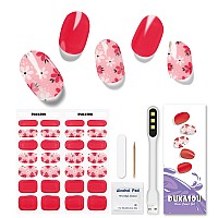 DUKASOU Semi Cured Gel Nail Strips, 28pcs Real Nail Polish Art Stickers/Wraps with UV/LED Light, Includes Prep Pads, Nail File & Wood Stick, Sticker Nails for Women Girls Kids Diy Decorations Birthday Party Favor Gifts(Red)