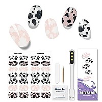 DUKASOU Semi Cured Gel Nail Strips, 28pcs Real Nail Polish Art Stickers/Wraps with UV/LED Light, Includes Prep Pads, Nail File & Wood Stick, Sticker Nails for Women Girls Kids Diy Decorations Birthday Party Favor Gifts(Black White)