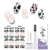 DUKASOU Semi Cured Gel Nail Strips, 28pcs Real Nail Polish Art Stickers/Wraps with UV/LED Light, Includes Prep Pads, Nail File & Wood Stick, Sticker Nails for Women Girls Kids Diy Decorations Birthday Party Favor Gifts(Black White)