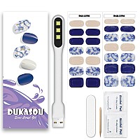 DUKASOU Semi Cured Gel Nail Strips, 28pcs Real Nail Polish Art Stickers/Wraps with UV/LED Light, Includes Prep Pads, Nail File & Wood Stick, Sticker Nails for Women Girls Kids Diy Decorations Birthday Party Favor Gifts(Navy Blue)