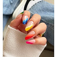 Vaveah Stiletto Press On Nails Medium Acrylic Fake Nails Glue On Nails False Nails With Glue For Women And Girls Colorful Sti