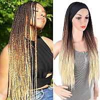 Ombre Braided Wigs For Black Women Box Braid Wig With Headband Twist Crochet Hair Ombre Brown Mixed Blonde Twist Jumbo Braid Cor