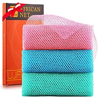 3 Pieces Long African Bath Sponge Exfoliating Body Scrubber Back Scrubber Skin Smoothergreat For Daily Use Pink Blue Green