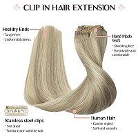 Maxita Clip In Hair Extensions Real Human Hair 12 Inch 7 Pcs Ash Blonde Highlighted Platinum Blonde 80G Remy Hair Extensions C