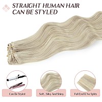 Maxita Clip In Hair Extensions Real Human Hair 12 Inch 7 Pcs Ash Blonde Highlighted Platinum Blonde 80G Remy Hair Extensions C