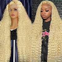 Grcabeir 40Inch 613 Blonde Lace Front Wig Human Hair 13X6 180 Density Deep Wave Hd Transparent Lace Front Wigs Pre Plucked With