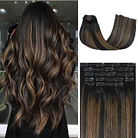 Honsoo Clip In Hair Extensions Real Human Hair Natural Black To Chestnut Brown 70G 7Pcs 12Inch Short Hair 100 Remy Human Hair G