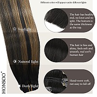 Honsoo Clip In Hair Extensions Real Human Hair Natural Black To Chestnut Brown 70G 7Pcs 12Inch Short Hair 100 Remy Human Hair G