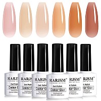 RARJSM Nude Gel Polish Set 6 Colors Creamy Caramel Brown Collection Clear Jelly Purple Pink Natural Light Orange Translucent French Manicure Gel Nail Polish Soak off UV LED Curing for Home Salon Mani