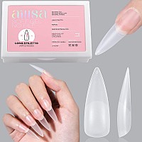 Aillsa Long Stiletto Nail Tips Upgraded Matte Soft Gel Full Cover Nail Tips No Filed 240Pcs Preshaped Gelly Tips Acrylic Cle