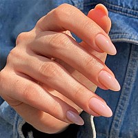 Yosommk Nude Press On Nails Almond Shaped Fake Nails Medium Glossy Stick On Nails Natural Full Cover False Nails Acrylic Glue On