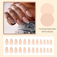 Yosommk Nude Press On Nails Almond Shaped Fake Nails Medium Glossy Stick On Nails Natural Full Cover False Nails Acrylic Glue On