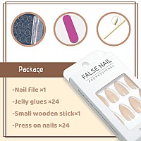 Yosommk Nude Press On Nails Almond Shaped Fake Nails Medium Glossy Stick On Nails Natural Full Cover False Nails Acrylic Glue On