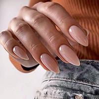 Yosommk Nude Press On Nails Almond Shaped Fake Nails Medium Glossy Stick On Nails Natural Full Cover False Nails Acrylic Glue On