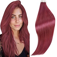 Runature Invisible Tape In Hair Extensions Human Hair 22 Inch Tape In Hair Extensions Burgundy Human Hair Tape In Extensions Bur