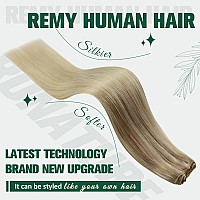 Runature Balayage Weft Hair Extensions Human Hair Straight Blonde Hair Weft Extensions Real Human Hair Short Ash Blonde To Light